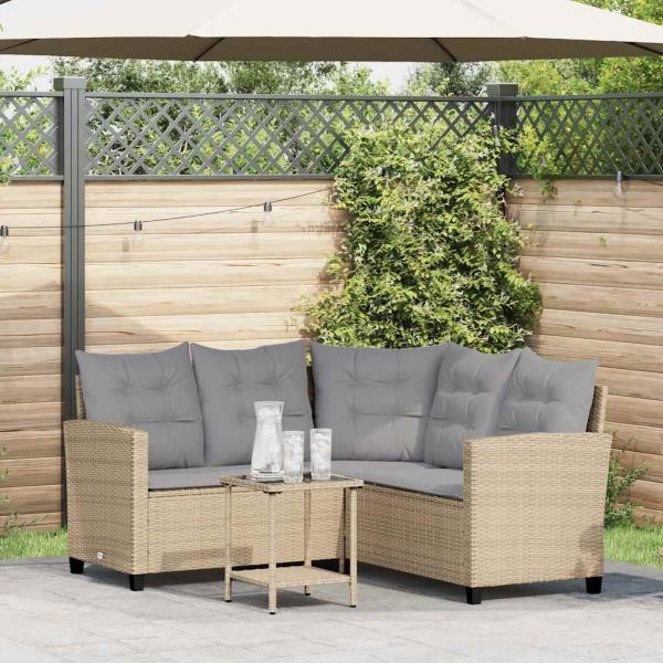 ARDEBO.de - Gartensofa in L-Form mit Tisch und Kissen Beige Poly Rattan
