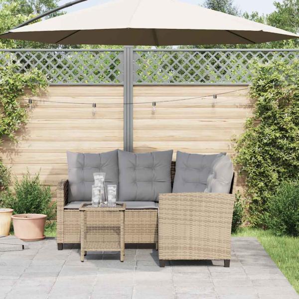Gartensofa in L-Form mit Tisch und Kissen Beige Poly Rattan