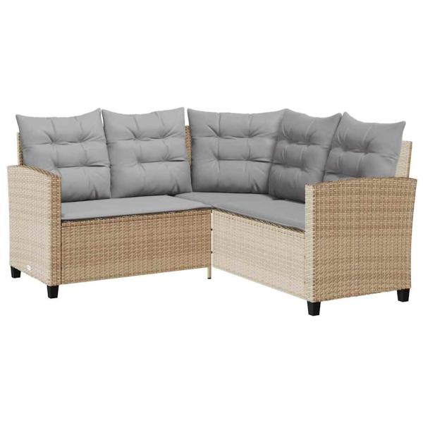 Gartensofa in L-Form mit Tisch und Kissen Beige Poly Rattan