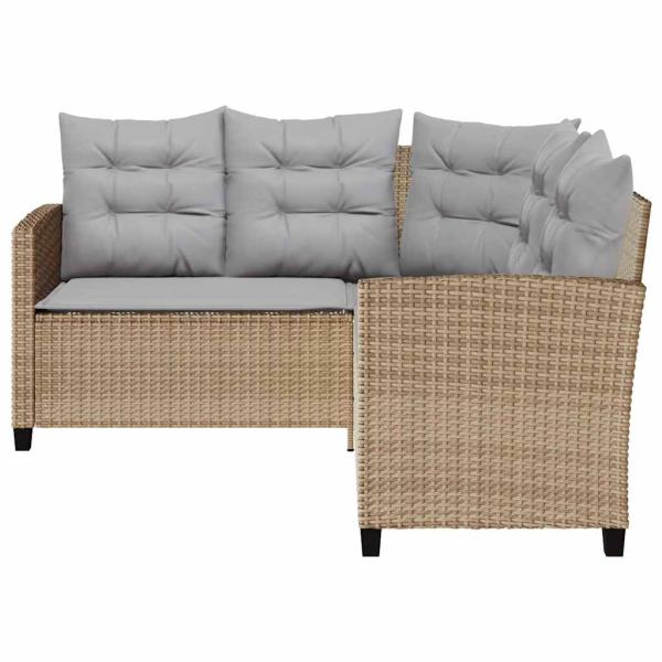 Gartensofa in L-Form mit Tisch und Kissen Beige Poly Rattan