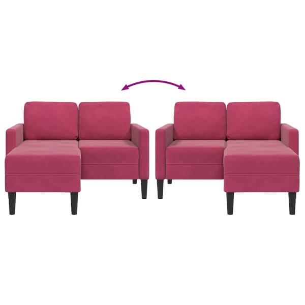 2-Sitzer-Sofa mit Chaiselongue L-Form Weinrot 125 cm Samt