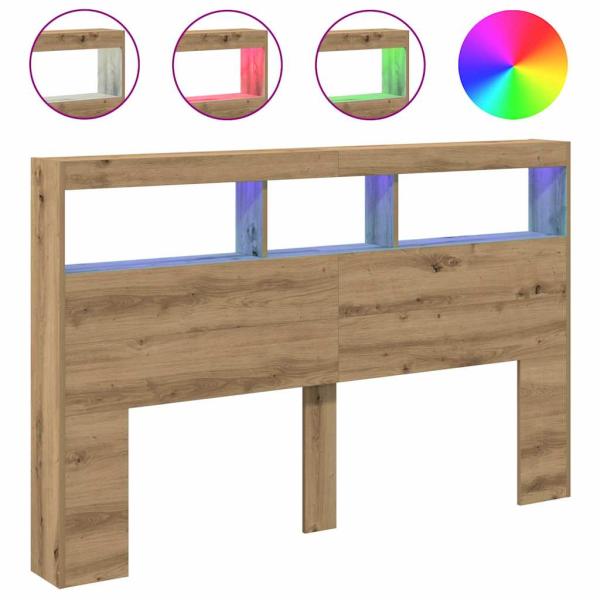 LED-Kopfteil mit Ablagen Artisan-Eiche 160x17x102 cm