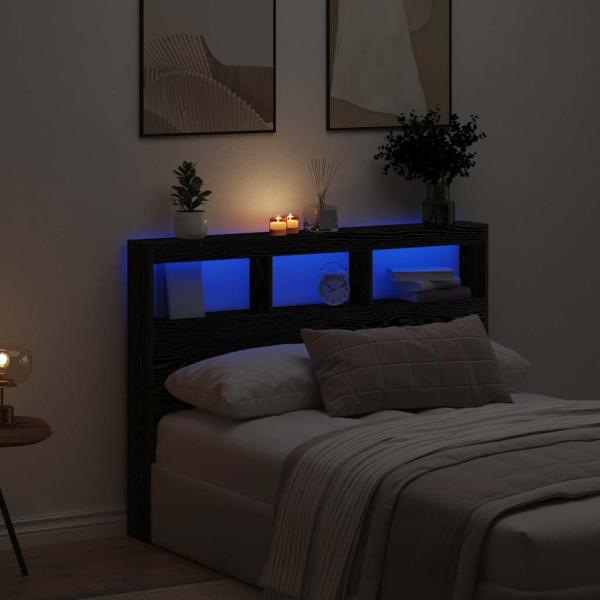 ARDEBO.de - LED-Kopfteil mit Ablagen Schwarz Eichen-Optik 140x17x102 cm