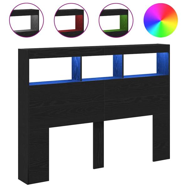 LED-Kopfteil mit Ablagen Schwarz Eichen-Optik 140x17x102 cm