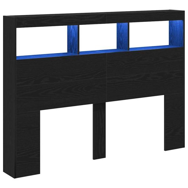 LED-Kopfteil mit Ablagen Schwarz Eichen-Optik 140x17x102 cm