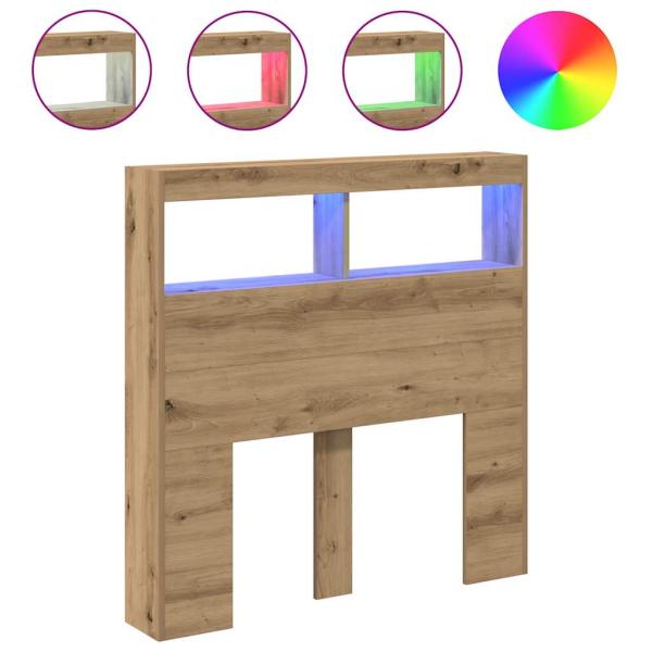 LED-Kopfteil mit Ablagen Artisan-Eiche 100x17x102 cm