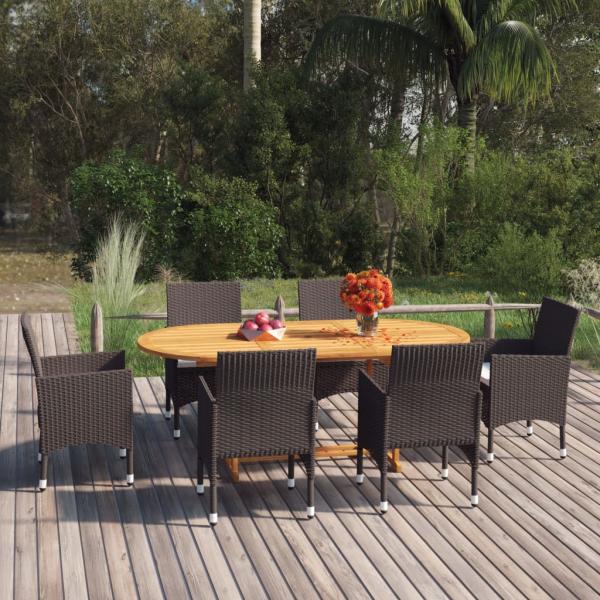 ARDEBO.de - 7-tlg. Garten-Essgruppe mit Kissen Braun