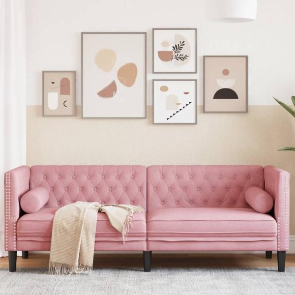 ARDEBO.de - Chesterfield-Sofa mit Nackenrollen 3-Sitzer Rosa Samt