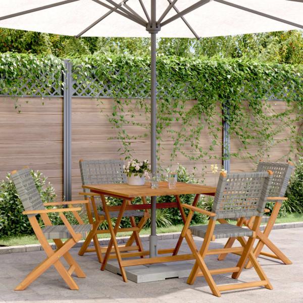 ARDEBO.de - 5-tlg. Garten-Essgruppe Grau Poly Rattan und Massivholz