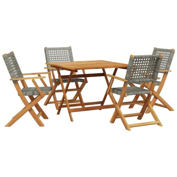 5-tlg. Garten-Essgruppe Grau Poly Rattan und Massivholz