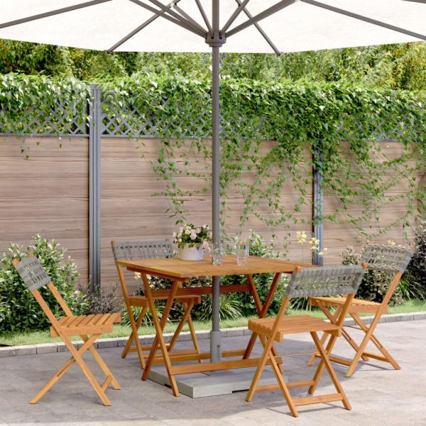 ARDEBO.de - 5-tlg. Garten-Essgruppe Grau Poly Rattan und Massivholz