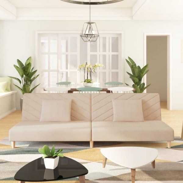 ARDEBO.de - Schlafsofa 2-Sitzer mit 2 Kissen Creme Stoff