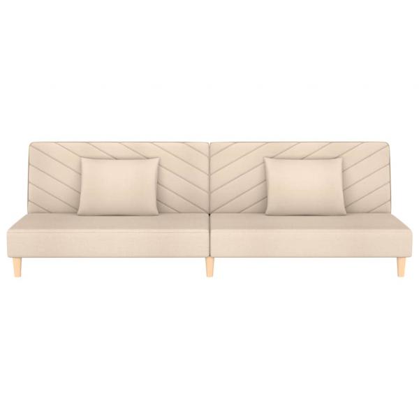 Schlafsofa 2-Sitzer mit 2 Kissen Creme Stoff