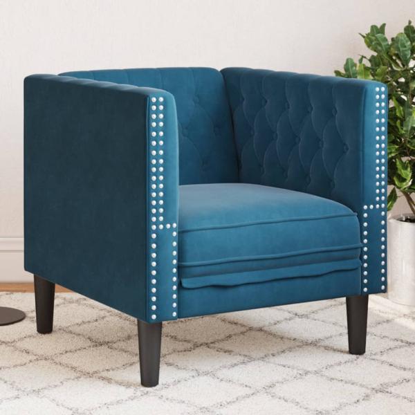 ARDEBO.de - Chesterfield-Sessel Blau Samt