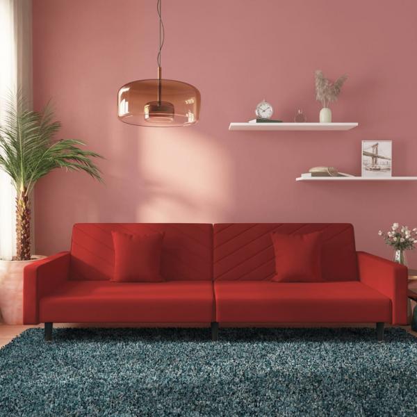 ARDEBO.de - Schlafsofa 2-Sitzer mit 2 Kissen Weinrot Samt