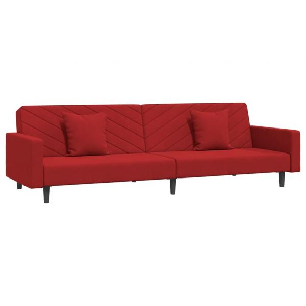 Schlafsofa 2-Sitzer mit 2 Kissen Weinrot Samt