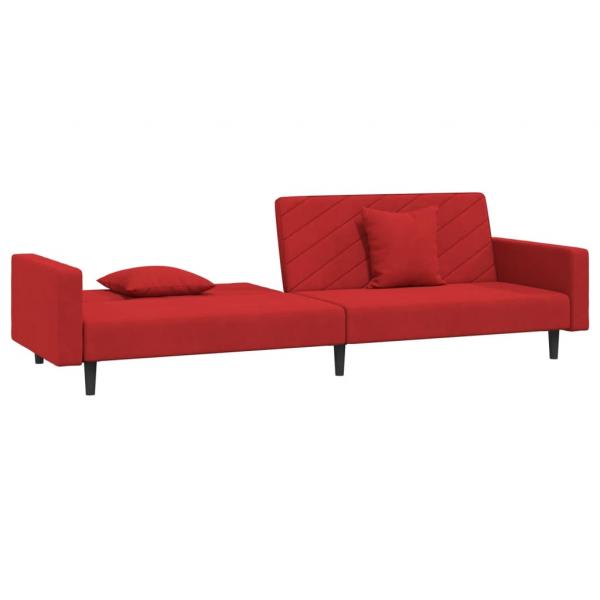 Schlafsofa 2-Sitzer mit 2 Kissen Weinrot Samt
