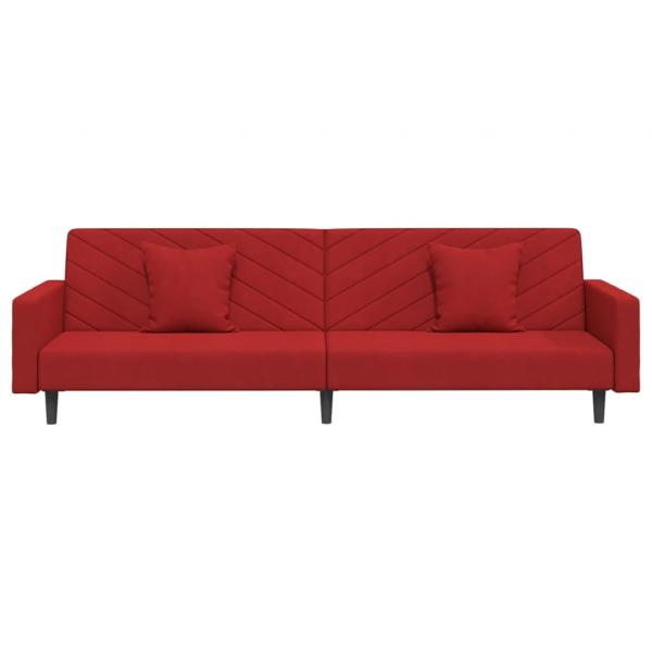 Schlafsofa 2-Sitzer mit 2 Kissen Weinrot Samt