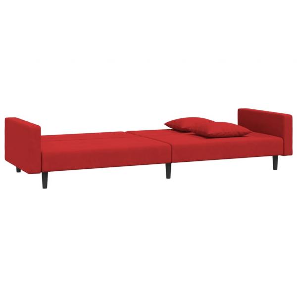 Schlafsofa 2-Sitzer mit 2 Kissen Weinrot Samt