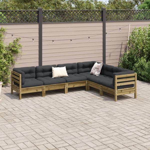 6-tlg. Garten-Sofagarnitur mit Kissen Kiefernholz Imprägniert