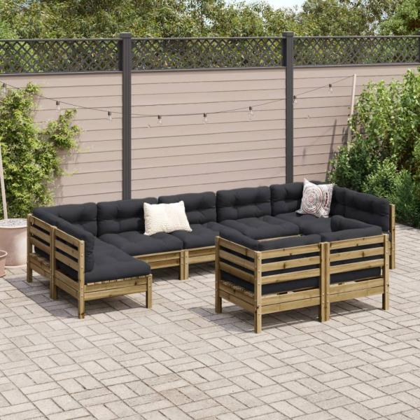 9-tlg. Garten-Sofagarnitur mit Kissen Kiefernholz Imprägniert