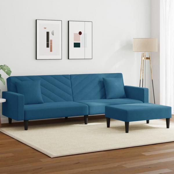 ARDEBO.de - 2-tlg. Sofagarnitur mit Kissen Blau Samt