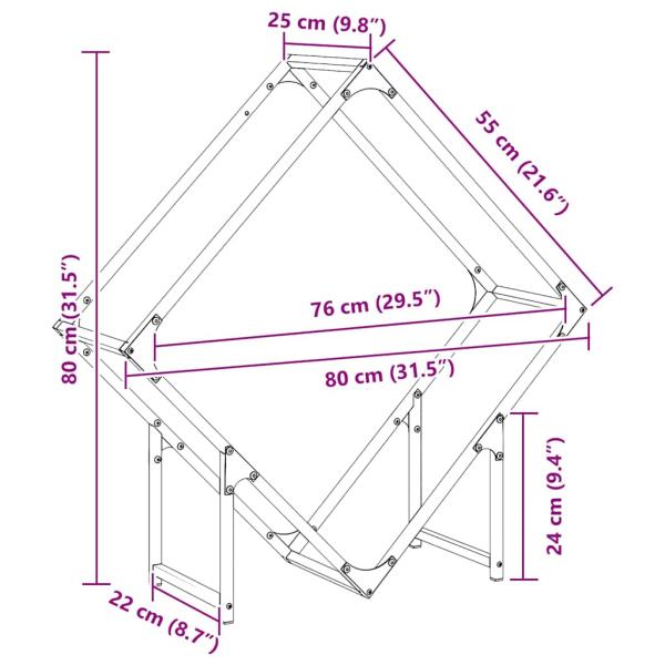 Brennholzregal Schwarz 80x25x80 cm Kaltgewalzter Stahl
