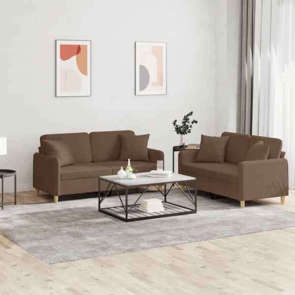 ARDEBO.de - 2-tlg. Sofagarnitur mit Kissen Braun Stoff