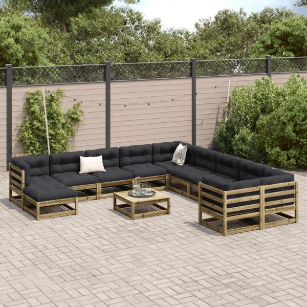 12-tlg. Garten-Sofagarnitur mit Kissen Kiefernholz Imprägniert