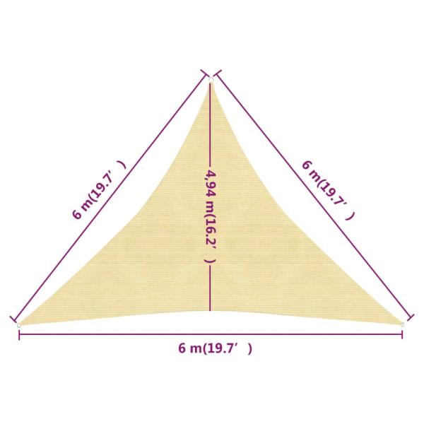 Sonnensegel 160 g/m² Beige 6x6x6 m HDPE