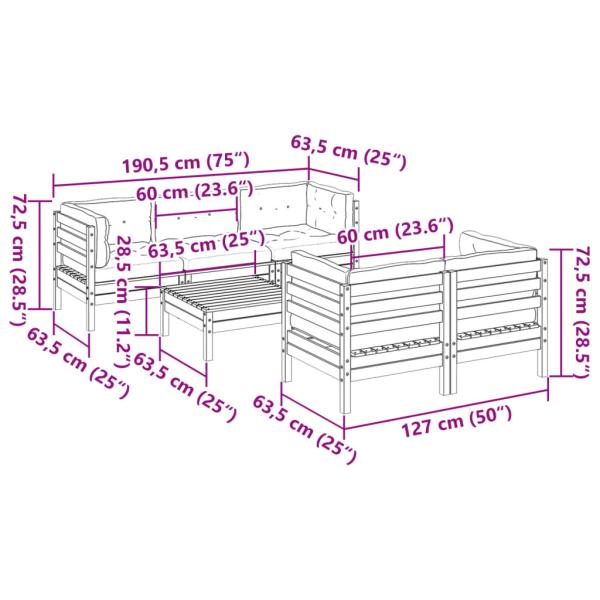 6-tlg. Garten-Sofagarnitur mit Kissen Kiefernholz Imprägniert