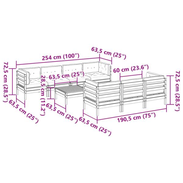 8-tlg. Garten-Sofagarnitur mit Kissen Kiefernholz Imprägniert