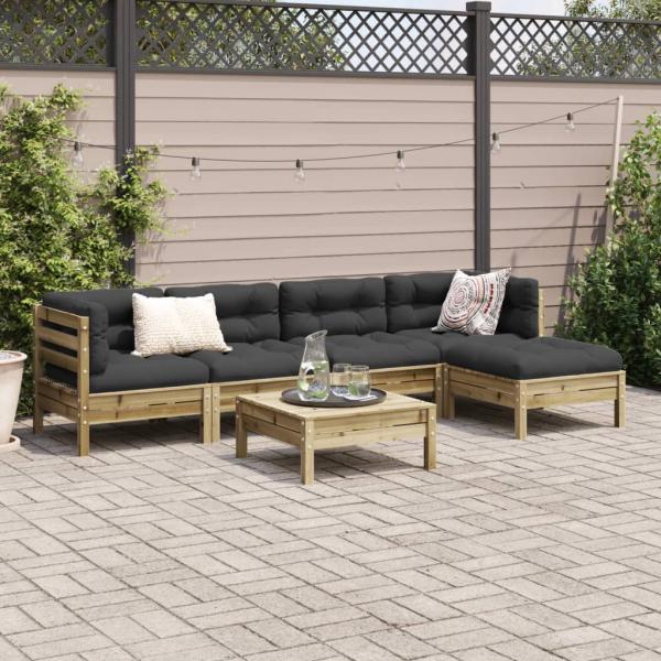 6-tlg. Garten-Sofagarnitur mit Kissen Kiefernholz Imprägniert