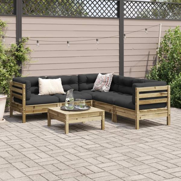6-tlg. Garten-Sofagarnitur mit Kissen Kiefernholz Imprägniert