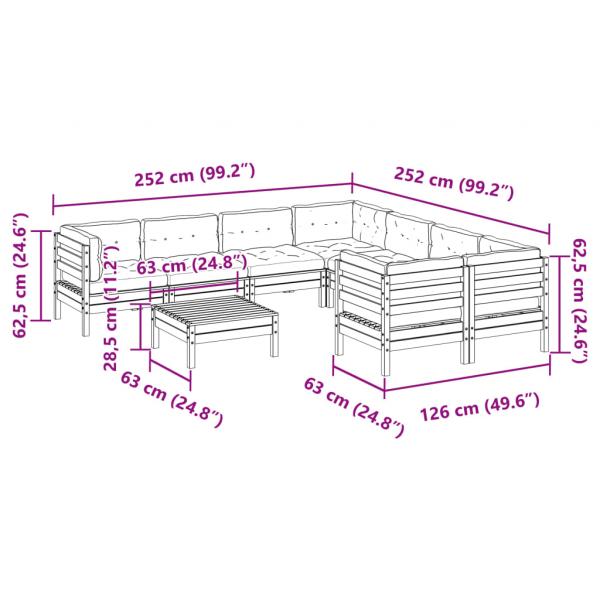 9-tlg. Garten-Sofagarnitur mit Kissen Kiefernholz Imprägniert