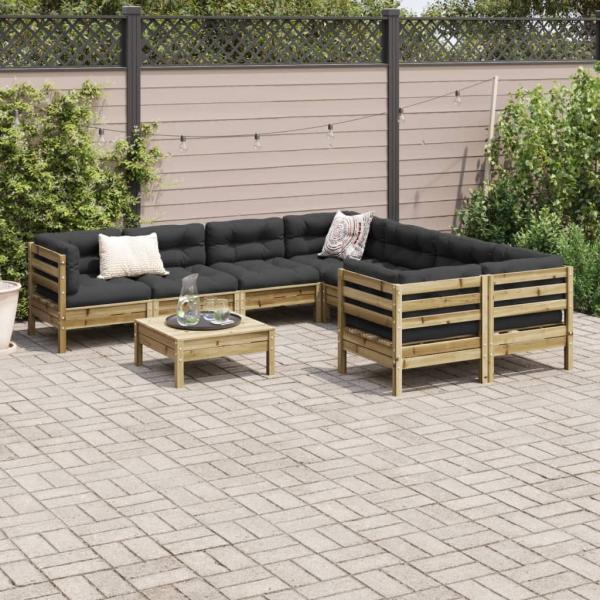 9-tlg. Garten-Sofagarnitur mit Kissen Kiefernholz Imprägniert