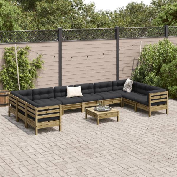 11-tlg. Garten-Sofagarnitur mit Kissen Kiefernholz Imprägniert