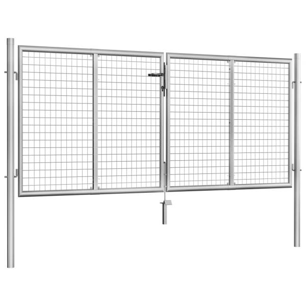Gartentor Verzinkter Stahl 306 x 150 cm Silbern