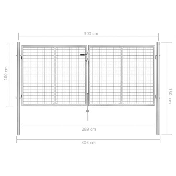 Gartentor Verzinkter Stahl 306 x 150 cm Silbern