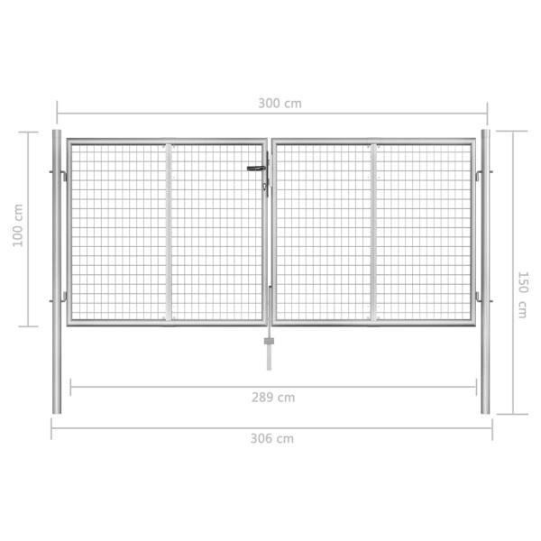 Gartentor Verzinkter Stahl 306 x 150 cm Silbern