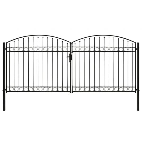 ARDEBO.de - Zauntor Doppelflügel Gewölbte Spitze Stahl 400 x 200 cm Schwarz
