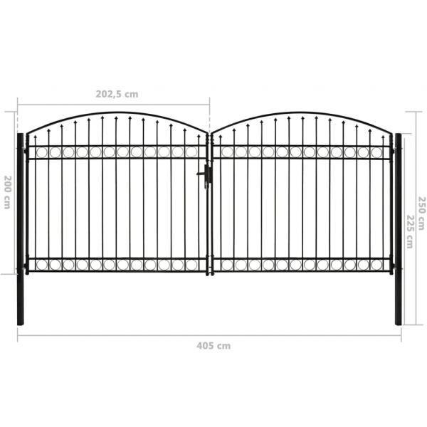 Zauntor Doppelflügel Gewölbte Spitze Stahl 400 x 200 cm Schwarz