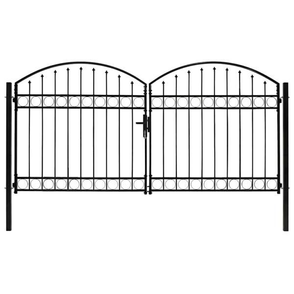 Zauntor Doppelflügel Gewölbte Spitze Stahl 300 x 125 cm Schwarz
