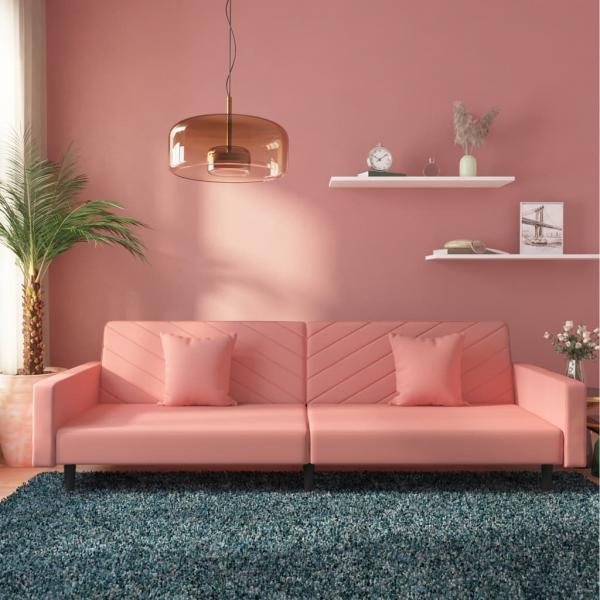 ARDEBO.de - Schlafsofa 2-Sitzer mit 2 Kissen Rosa Samt