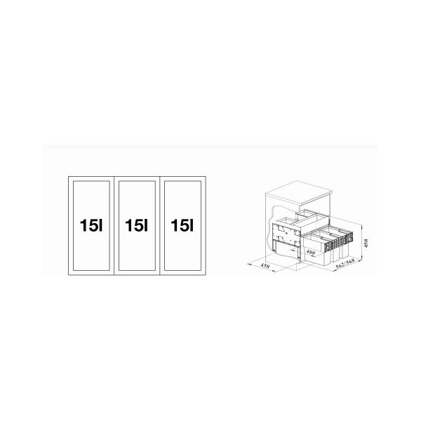 Blanco Select II 60/3 Orga Abfallsammler, 3x 15L Eimer, grau (526209)