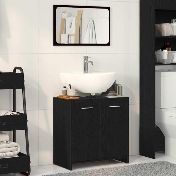 ARDEBO.de - Badschrank mit Spiegel Schwarz Eichen-Optik Holzwerkstoff