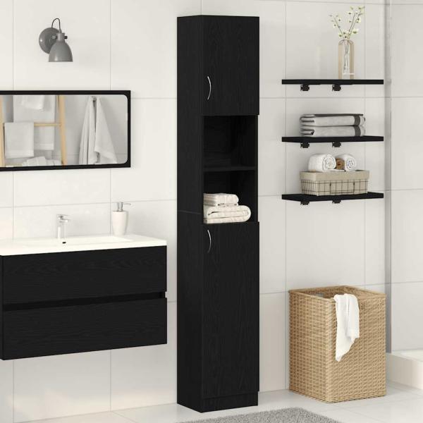 ARDEBO.de - Badschrank Schwarz Eichen-Optik 32x25,5x190 cm Holzwerkstoff