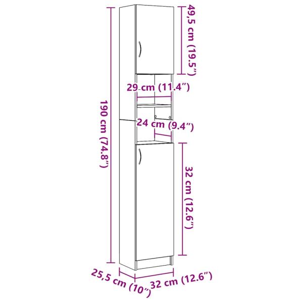 Badschrank Schwarz Eichen-Optik 32x25,5x190 cm Holzwerkstoff
