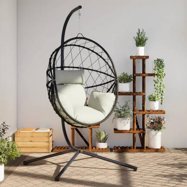 ARDEBO.de - Hängesessel Ei-Design mit Ständer Beige Rattan und Stahl