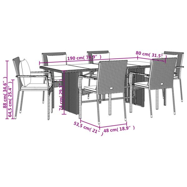 9-tlg. Garten-Essgruppe mit Kissen Grau Poly Rattan